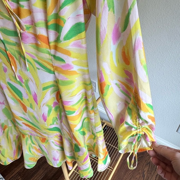 Lost + Wander Vibrant Retro Floral Watercolor Long Sleeve Mini Dress- Size S - Picture 5 of 6